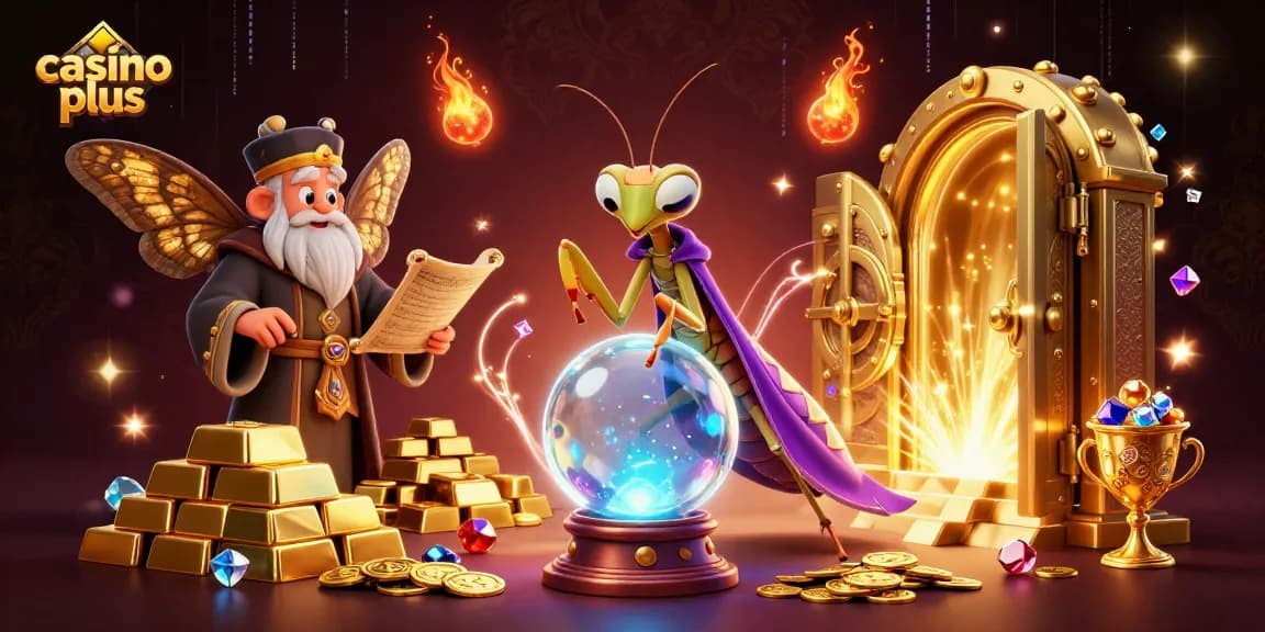 Engage with Casino Plus as the fortune teller peers into the crystal ball amidst treasure and games.