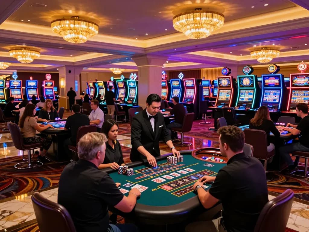 Pemain yang merencanakan strategi di meja kasino Las Vegas sambil menggunakan taktik permainan mpi2121.