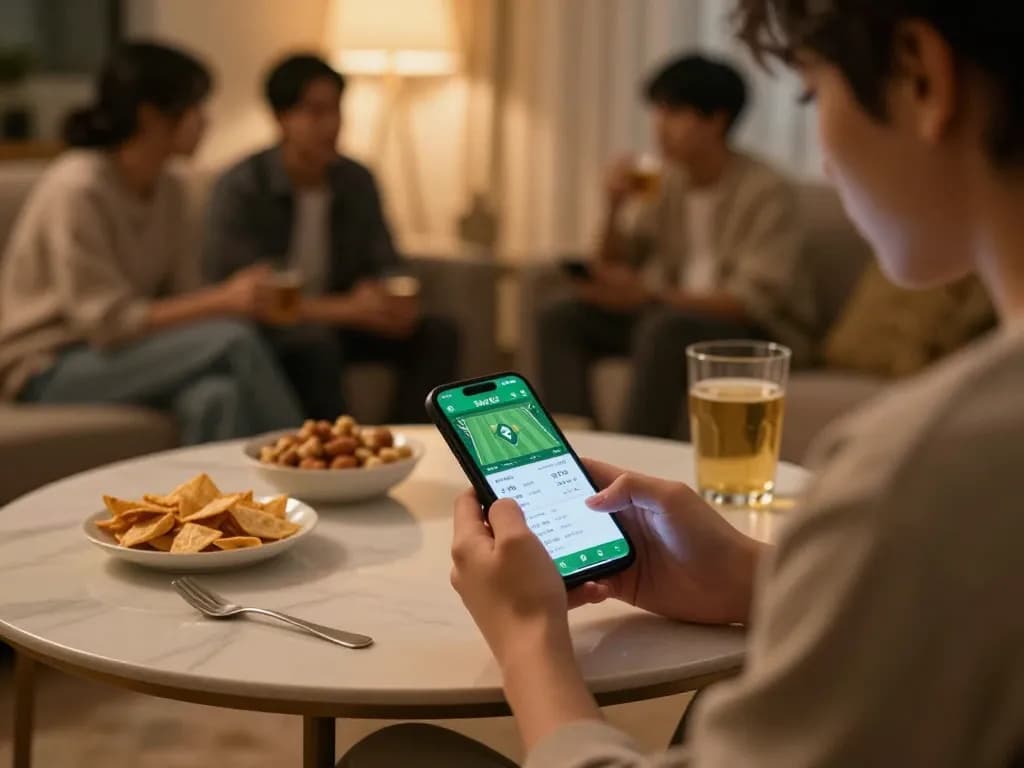 Engaged in kèo nhà cái betting strategy while enjoying a cozy home setting