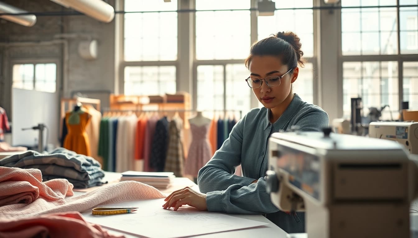 Image depicting private label clothing manufacturers at work in a vibrant design studio