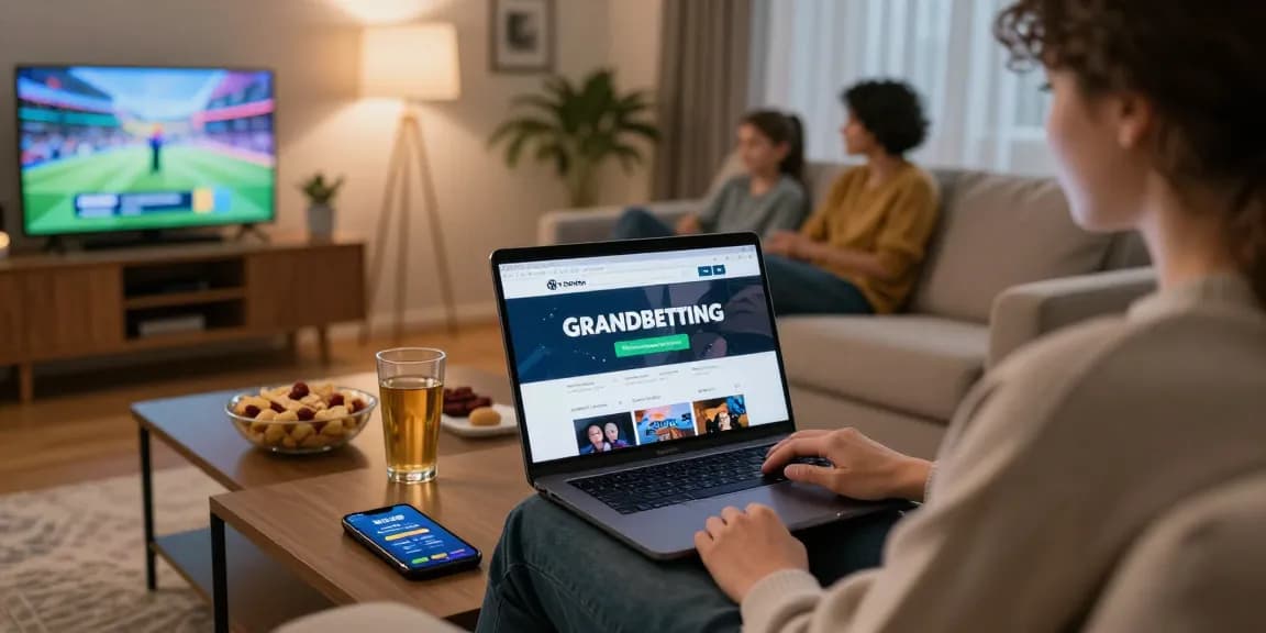 Exciting Grandbetting online betting experience in a cozy living room with friends.