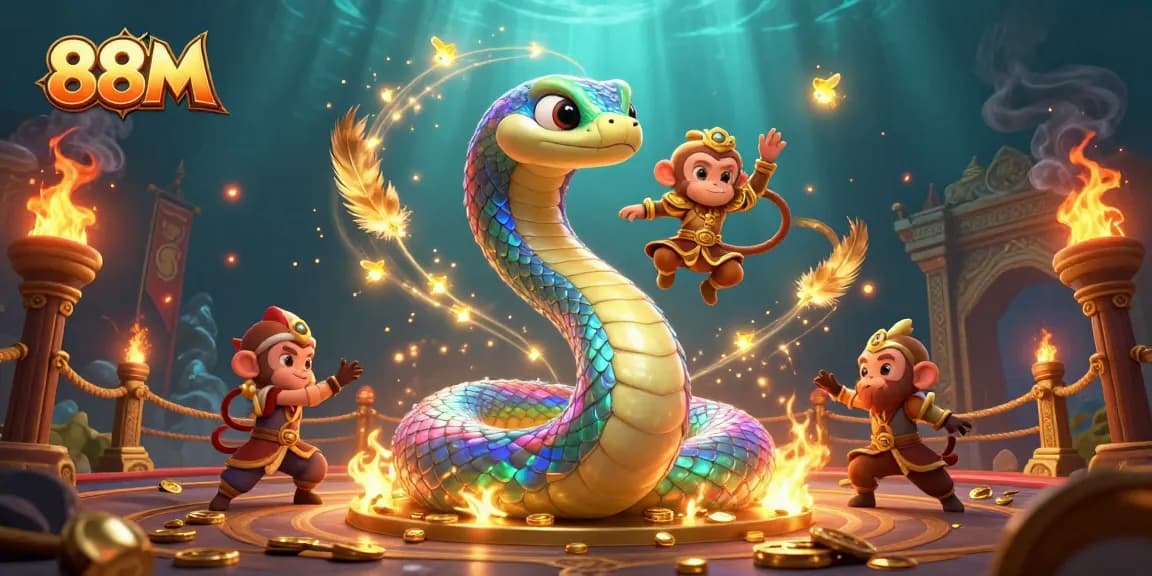 Experience thrilling gameplay with 88M in a magical casino scene featuring vibrant creatures and dynamic elements.