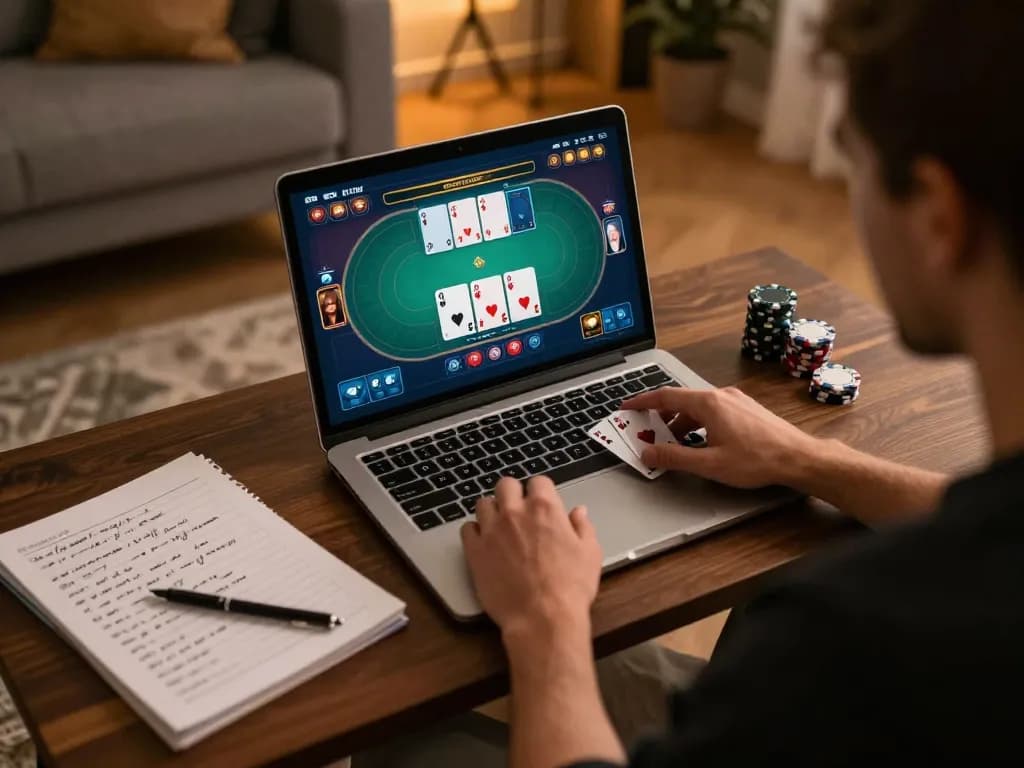 Engaging in online poker gameplay on LV88 in a cozy home setting