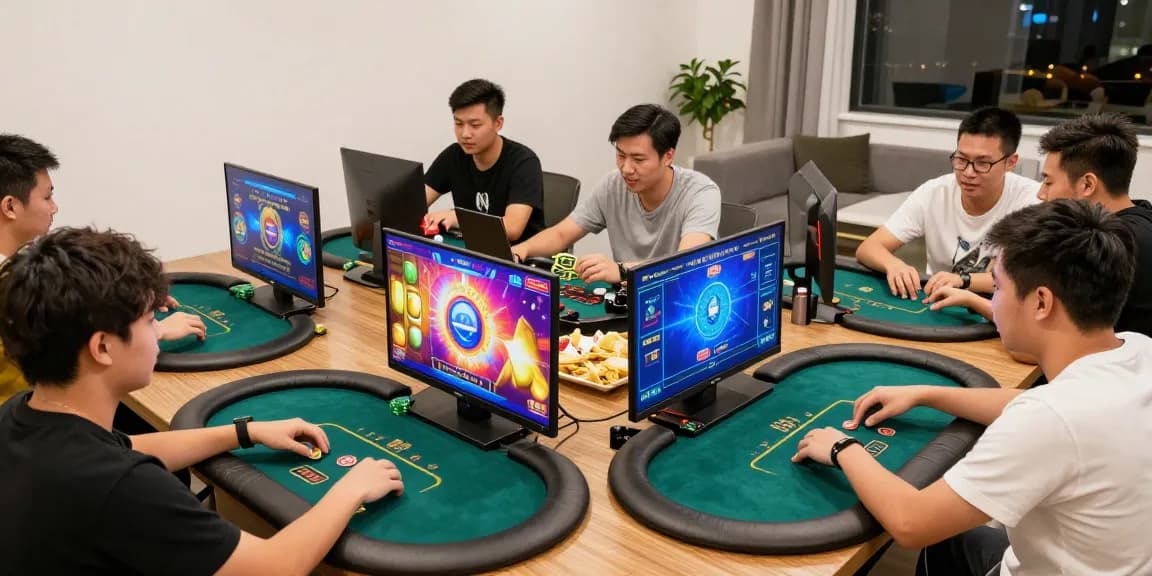 Engaging players enjoying gamebaidoithuong online with excitement and focus in a vibrant home setting.