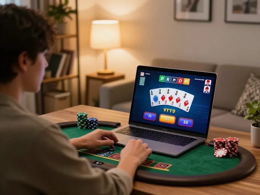 Play live dealer blackjack on W188 gaming platform with laptop and cozy home setup
