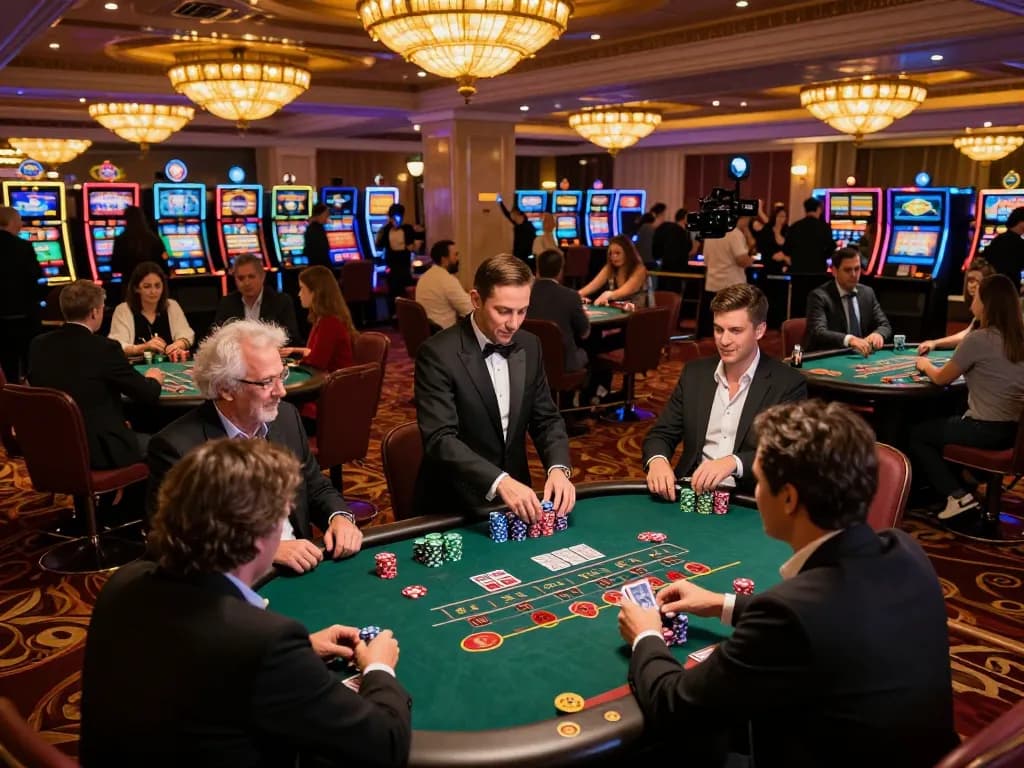 Sunwin players engaged in thrilling blackjack gameplay on a vibrant casino floor