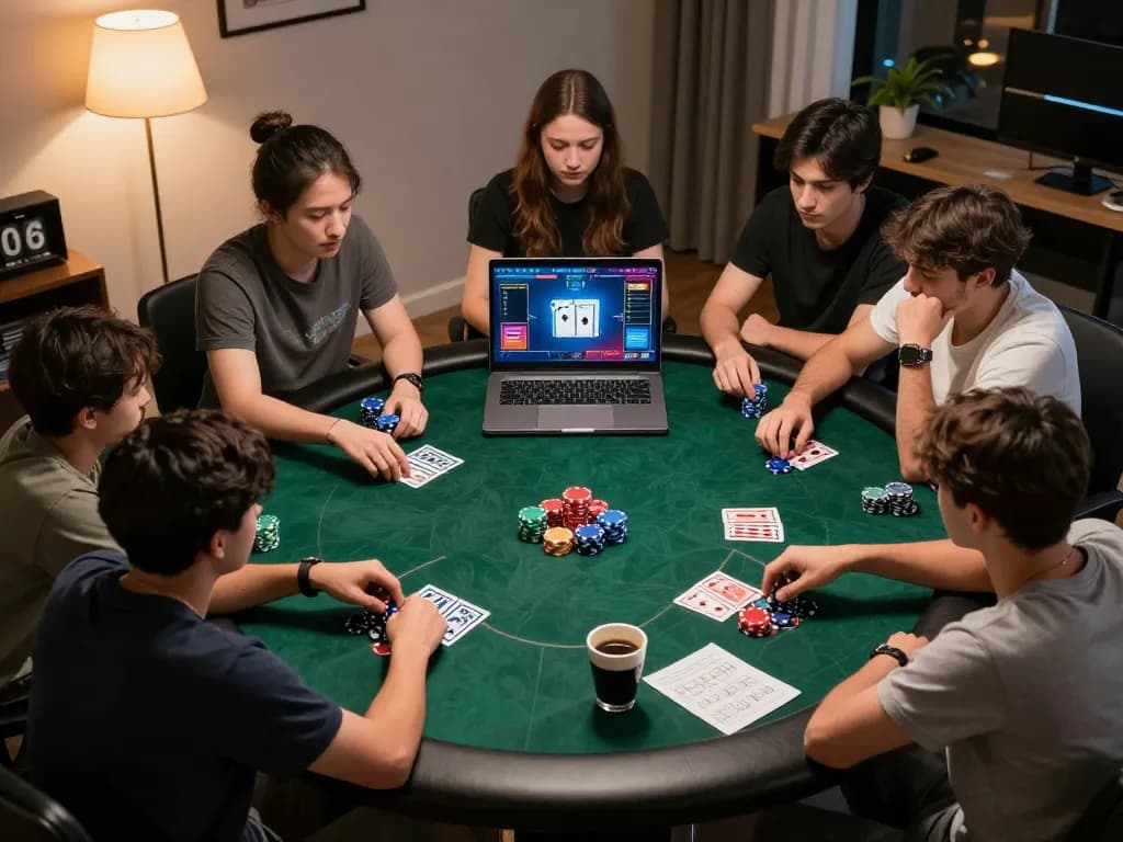 Engaging online poker session showcasing peri11 strategy in a cozy home office setup.