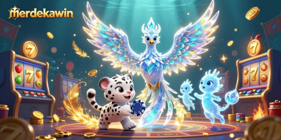 Merdakawin menyajikan ilustrasi kasino bergaya 3D dengan phoenix es dan anak macan tutul.