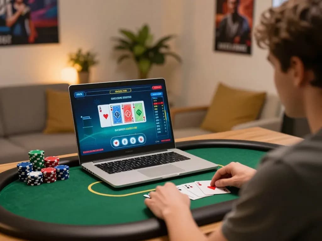 Player engaging in a GG88 online poker game with colorful interface and strategic elements