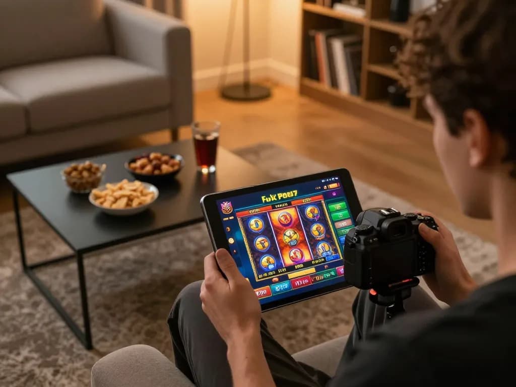 Player engaging with the rik vip casino app on tablet in a cozy gaming setup, enjoying live dealer games.