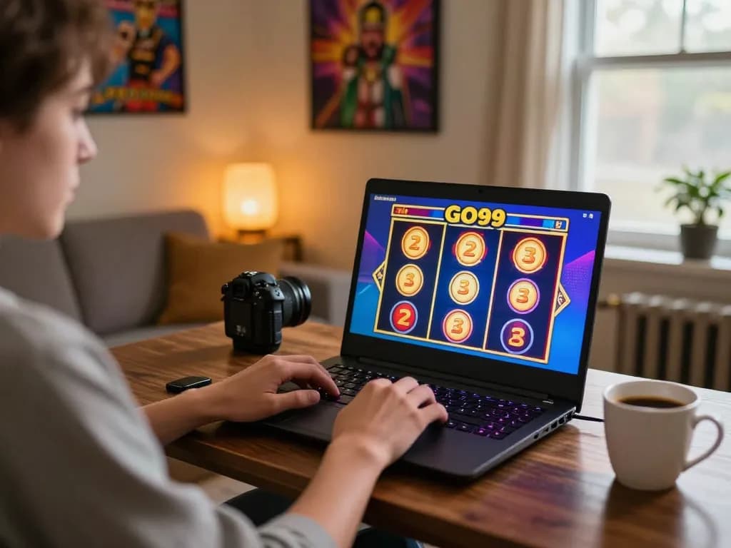 Player enjoying GO99 online slots from a cozy home setup, highlighting the engaging gaming experience.