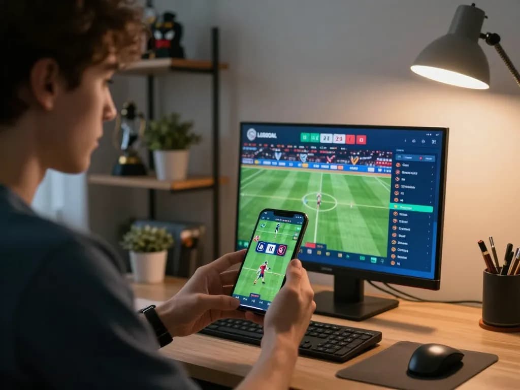 Engaging in live sports betting on LGOGOAL with smartphone displaying odds and match stats