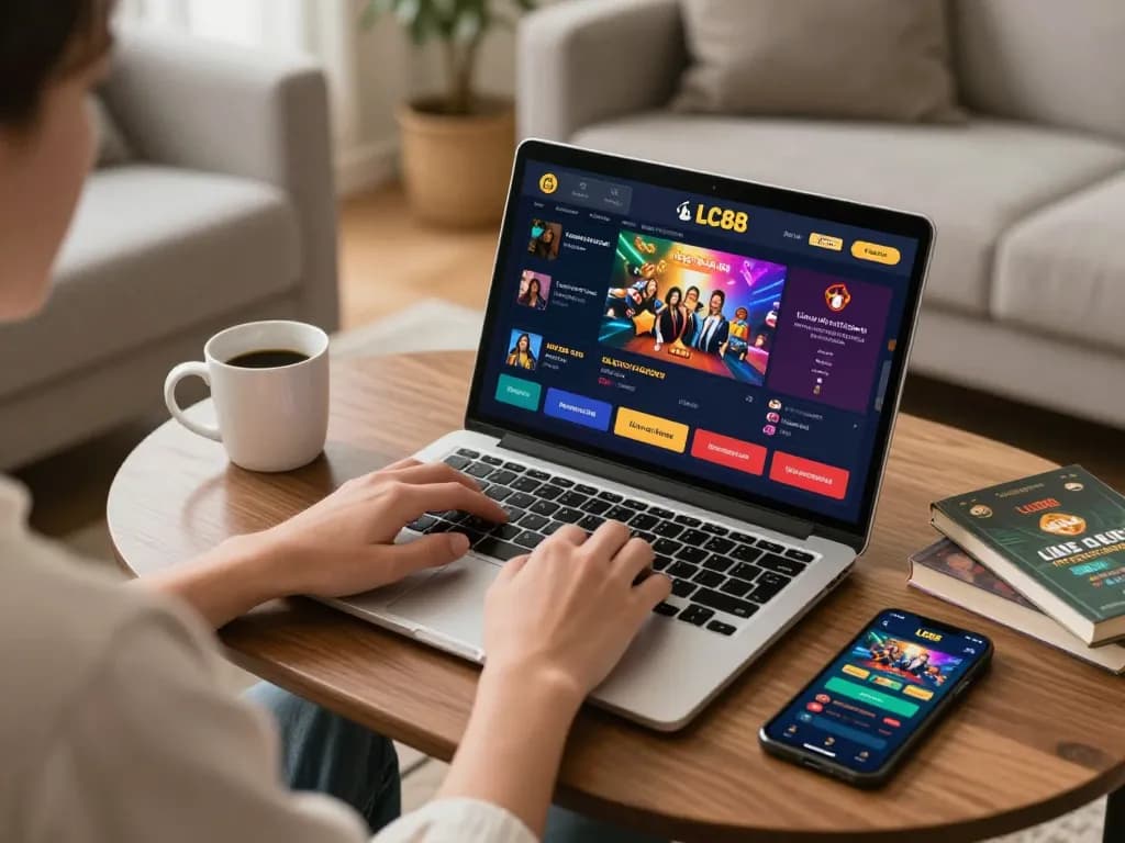 LC88 online gaming experience with a player enjoying casino games comfortably at home.