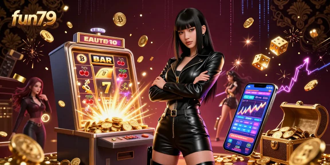 Engage with fun79's vibrant online casino experience featuring slot machines and Bitcoin rewards.