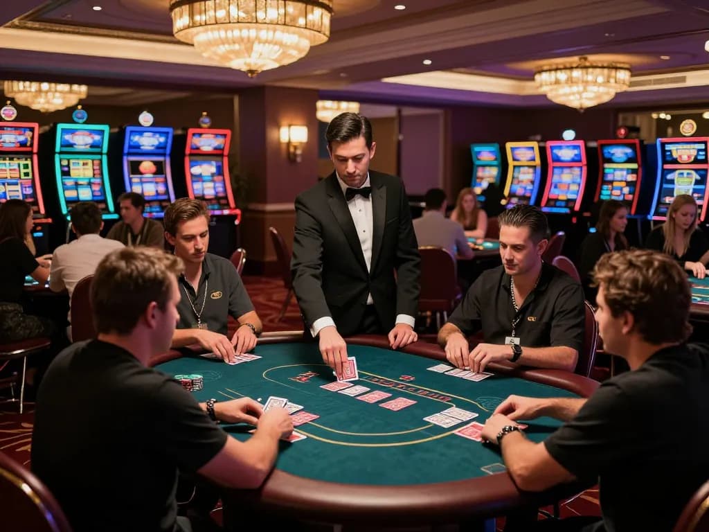 BET88 players engaging at high-stakes poker tables with luxurious atmosphere and vibrant casino lighting