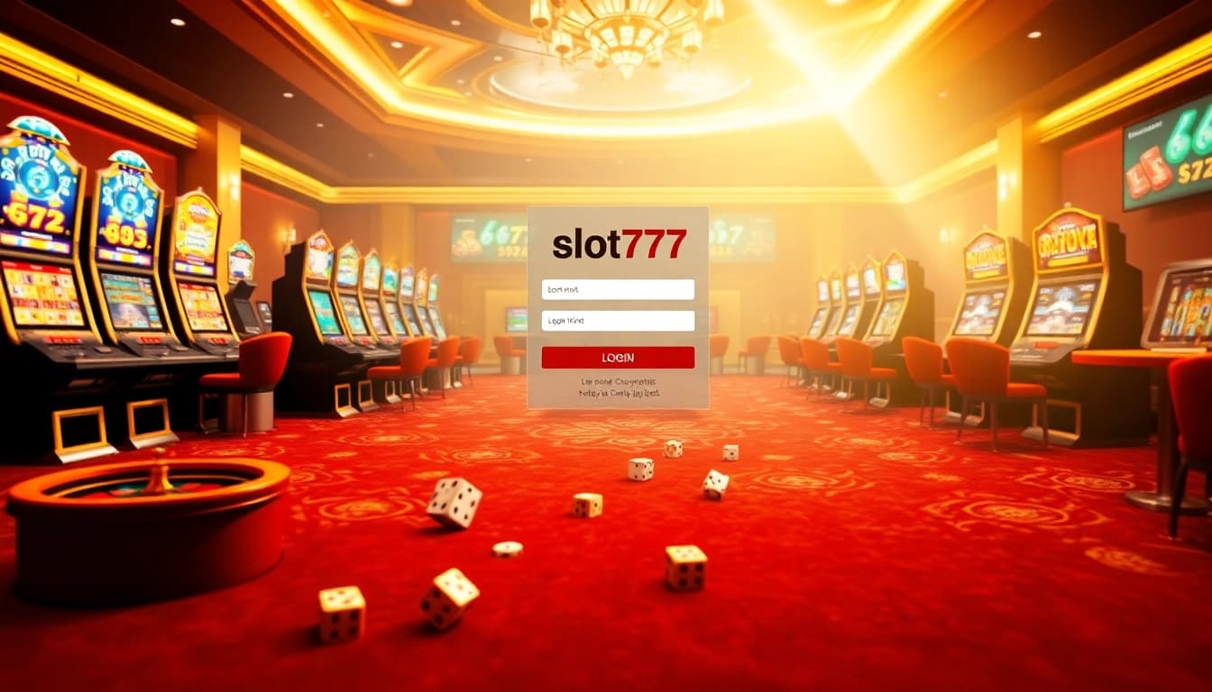 Engage in exhilarating gameplay with slot777 login as vibrant slot machines and betting chips create a thrilling casino atmosphere.