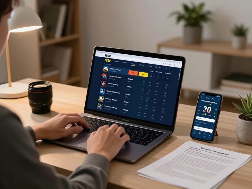 Engaging with live sports betting on 789P through a laptop at home, emphasizing strategic game engagement.