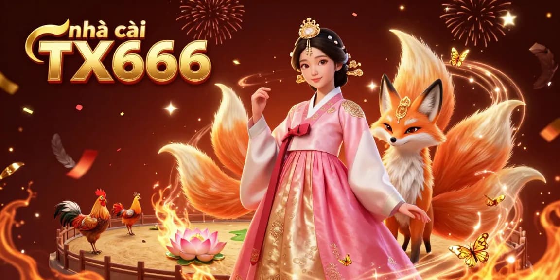 Engage with nhà cái TX666 through vibrant cockfighting visuals and festive celebration elements.