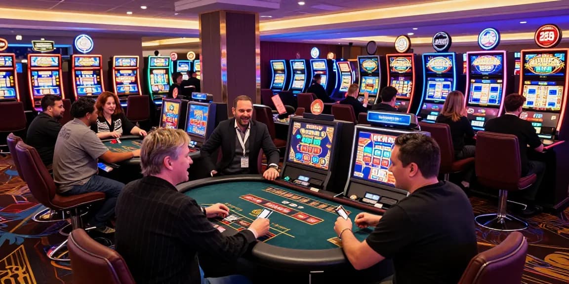 Engaged players enjoying credit card gaming at crownwoods.org.uk casino, vibrant atmosphere.