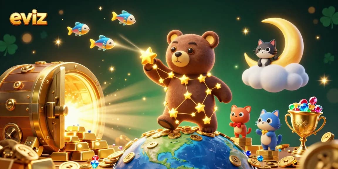 Experience exciting wins at eviz, the 3D constellation bear interacts with riches and games in the sky.