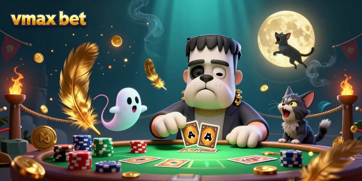 Experience the thrill of vmax bet as a bulldog dealer and ghost mouse create a lively casino atmosphere.