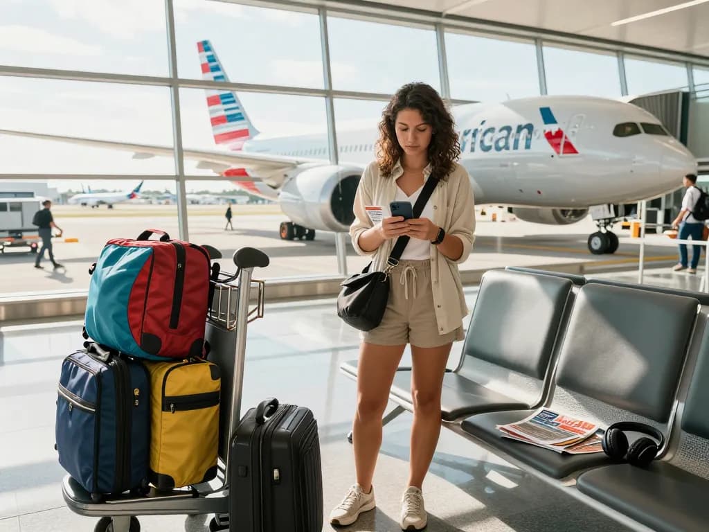 Passenger checking in for a flight on the 789P aircraft at the airport, showcasing travel excitement and modern airport vibes.