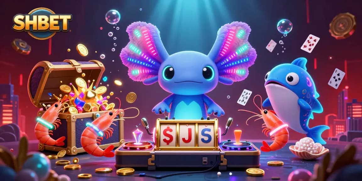 Capture the magic of SHBET with a vibrant underwater casino scene featuring colorful characters and thrilling elements.