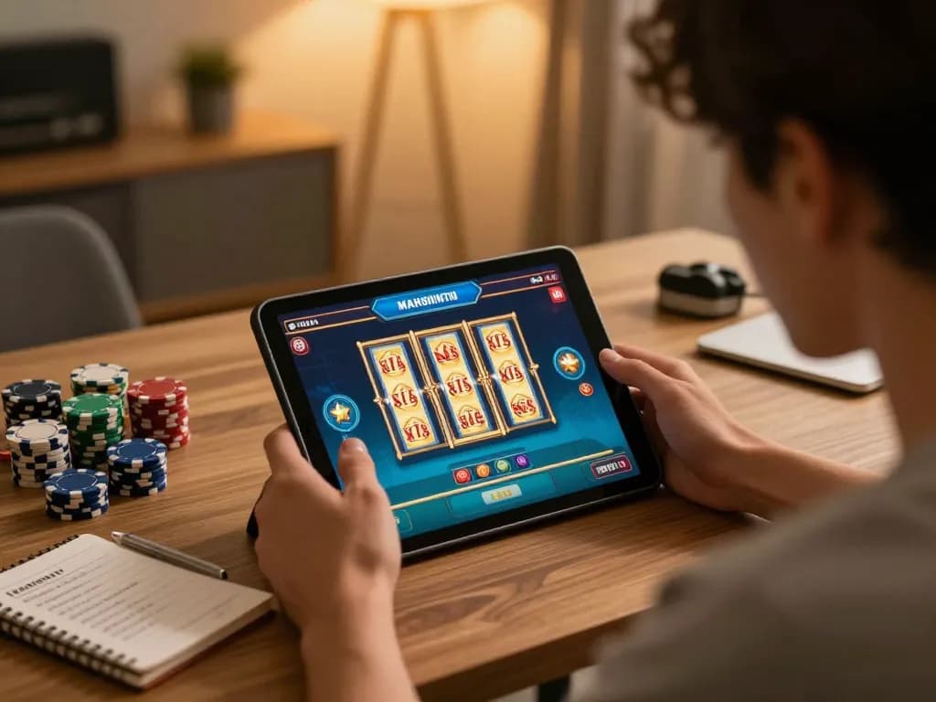Engaging in situs slot mahjong gameplay on a tablet, emphasizing strategic online gaming.