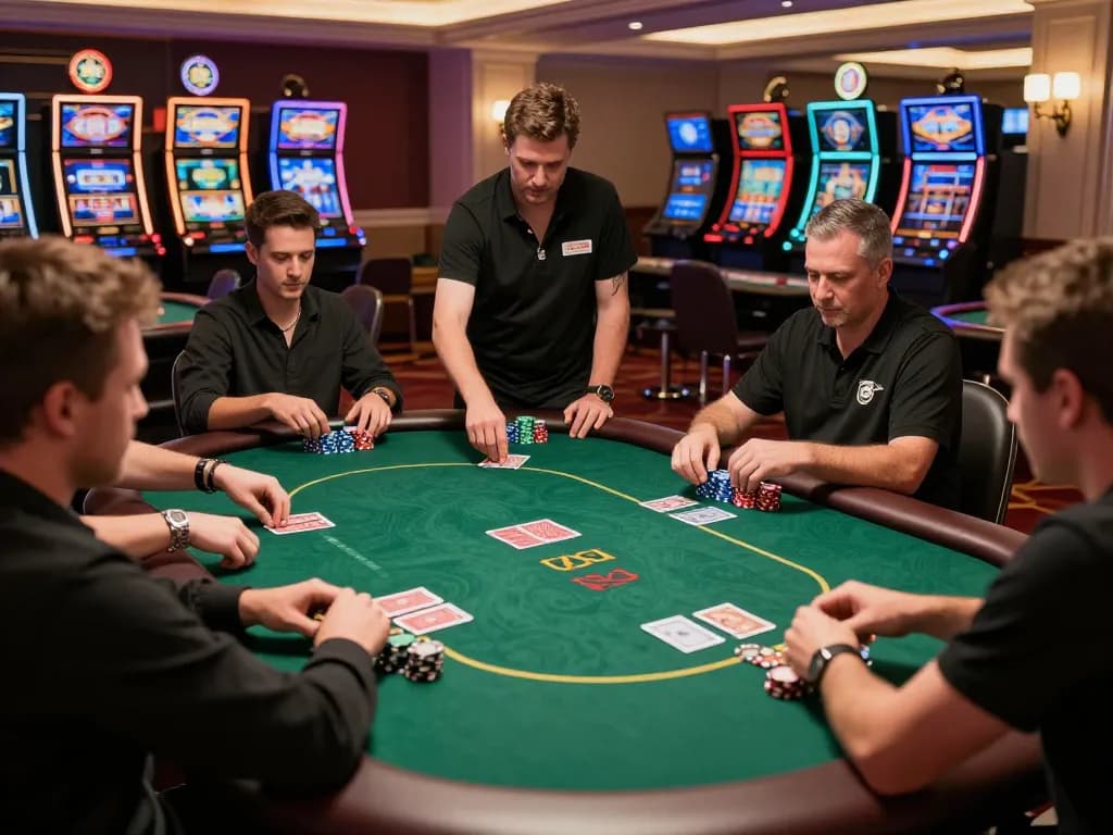 GO88 players strategizing in an upscale poker game at a luxury casino environment.