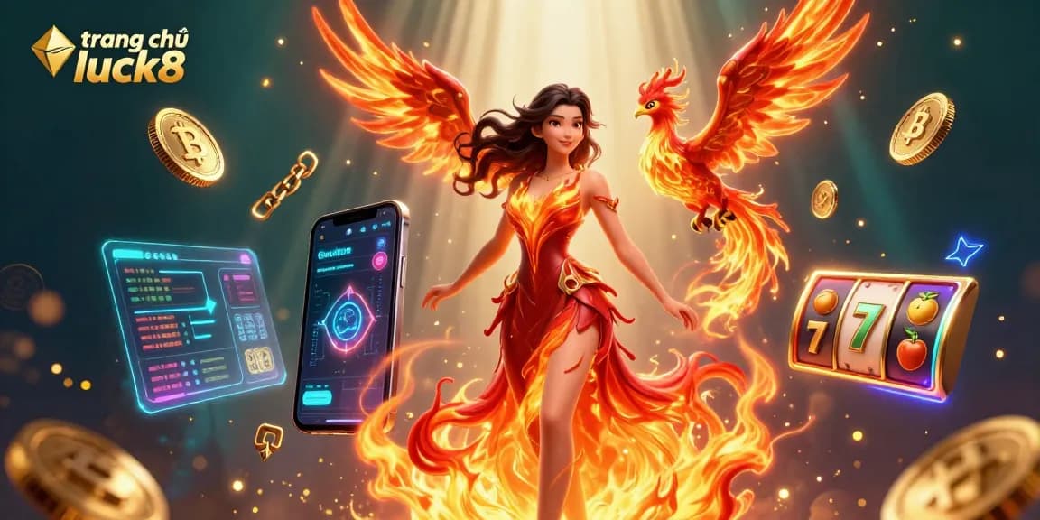 Spin to win at trang chủ luck8 with vibrant games, Bitcoin elements, and fiery visuals.