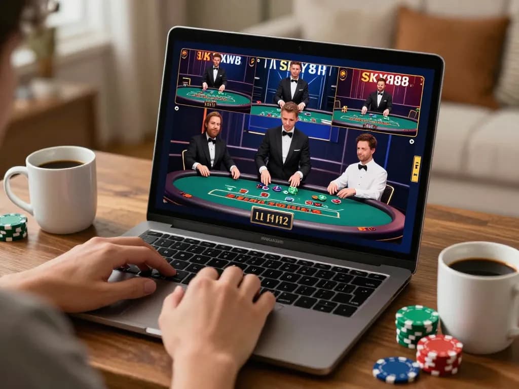 Engaging live dealer gaming experience at SKY88 showcasing an exciting blackjack session.