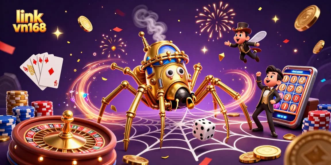 Experience thrilling wins with link vn168 in this vibrant 3D casino illustration filled with gold coins and dynamic elements.
