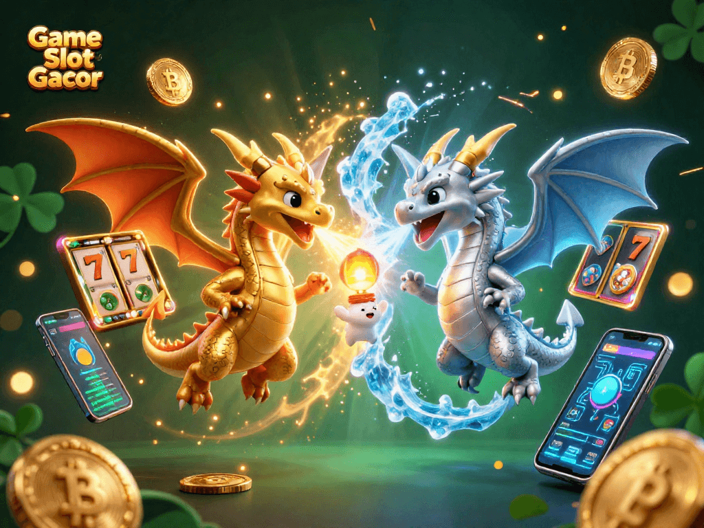 Experience the thrill of gambling with Game Slot Gacor, featuring vibrant dragons and rich slot game elements.