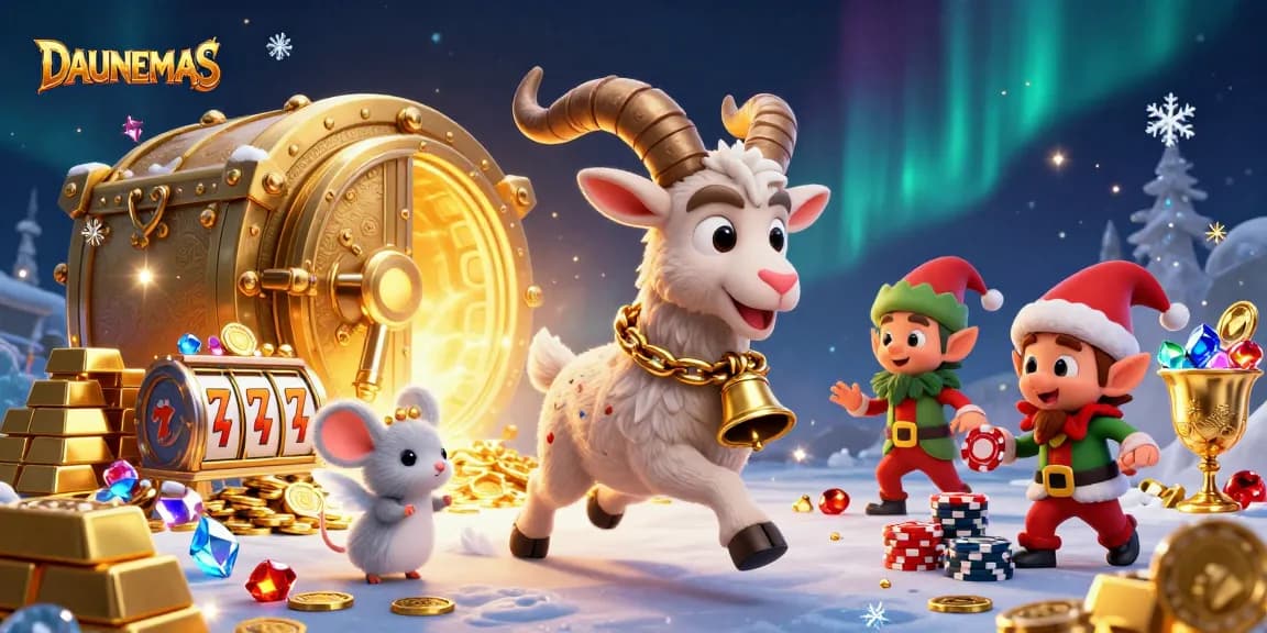Engage with DAUNEMAS in a lively casino scene featuring Krampus, an angel mouse, and mischievous gremlins.