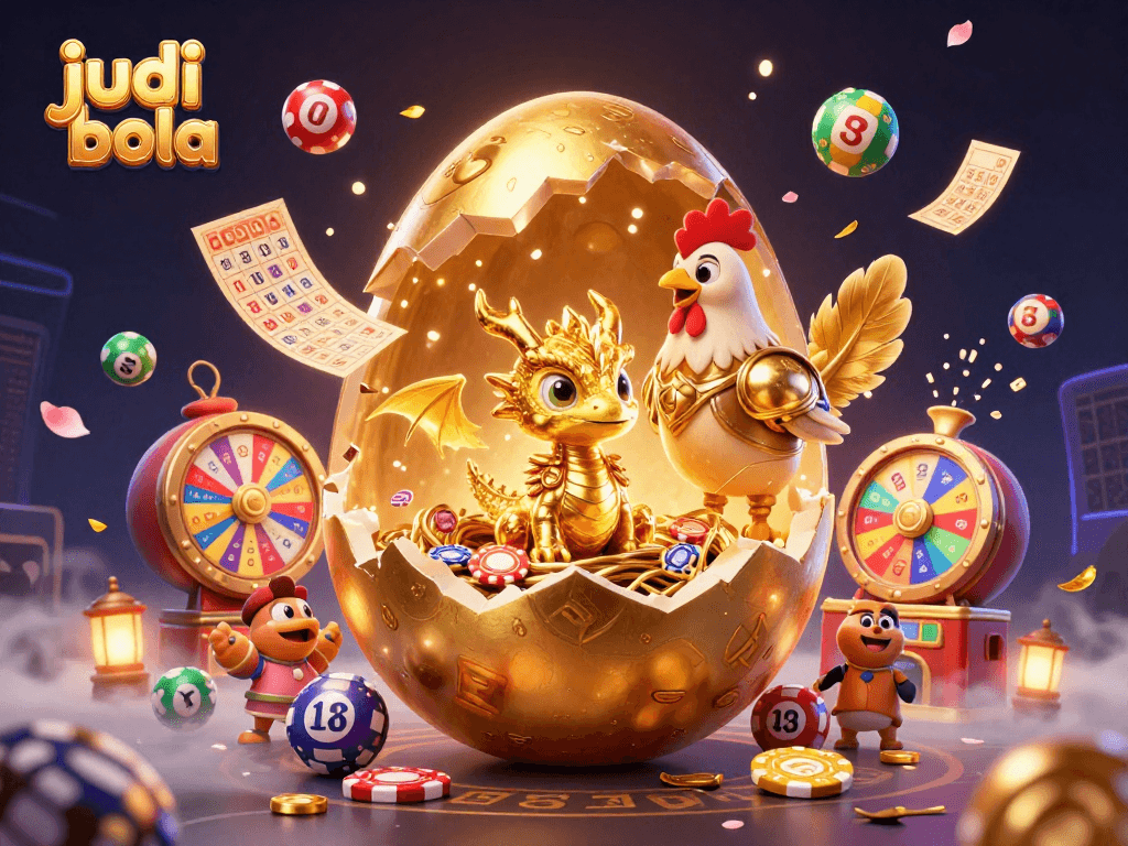Experience judi bola excitement with a dynamic scene showcasing golden dragon and prize elements.