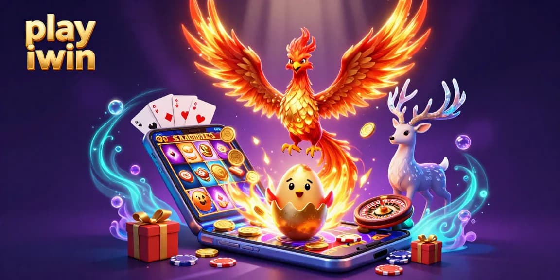 Play iwin and experience thrilling casino excitement with a fiery phoenix and dynamic gaming elements.