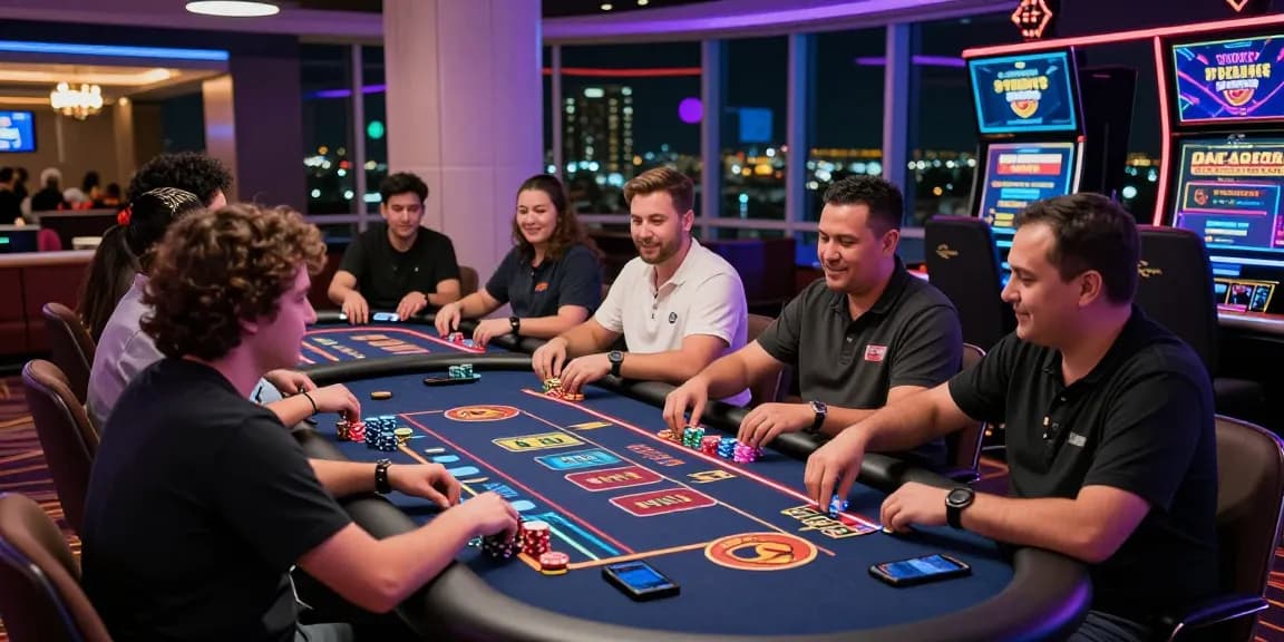 Engaging moment at a credit card casino with players enjoying lively games and vibrant atmosphere.