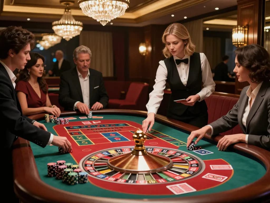 Players enjoying a vibrant roulette game at nhà cái rr88 in a luxurious casino, emphasizing excitement.