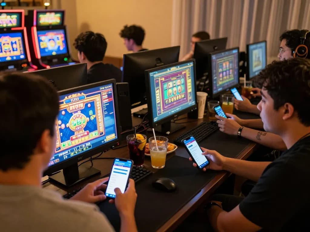 Exciting LGOSUPER online slot gaming session capturing friends strategizing and enjoying gameplay.