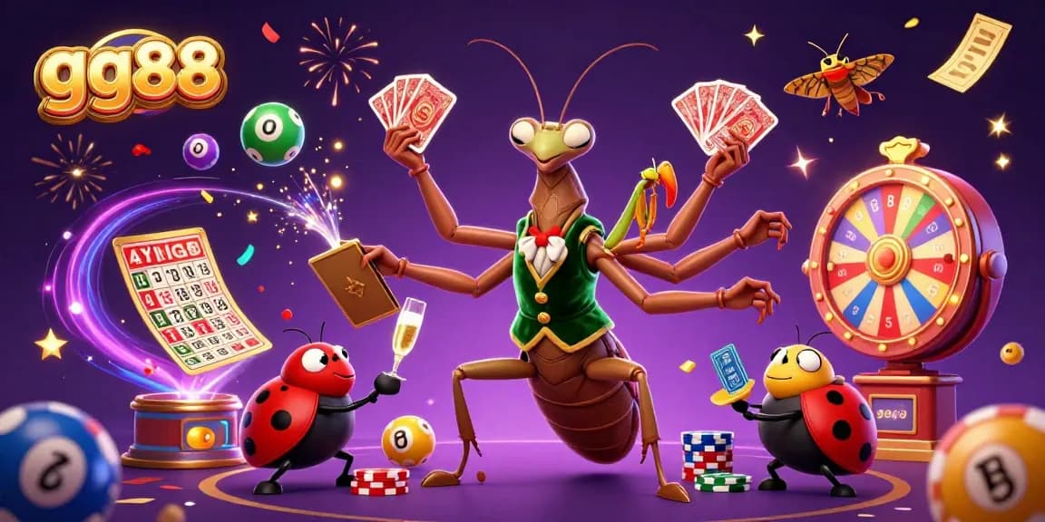 Experience excitement at gg88 with the giant praying mantis dealer and vibrant game elements.