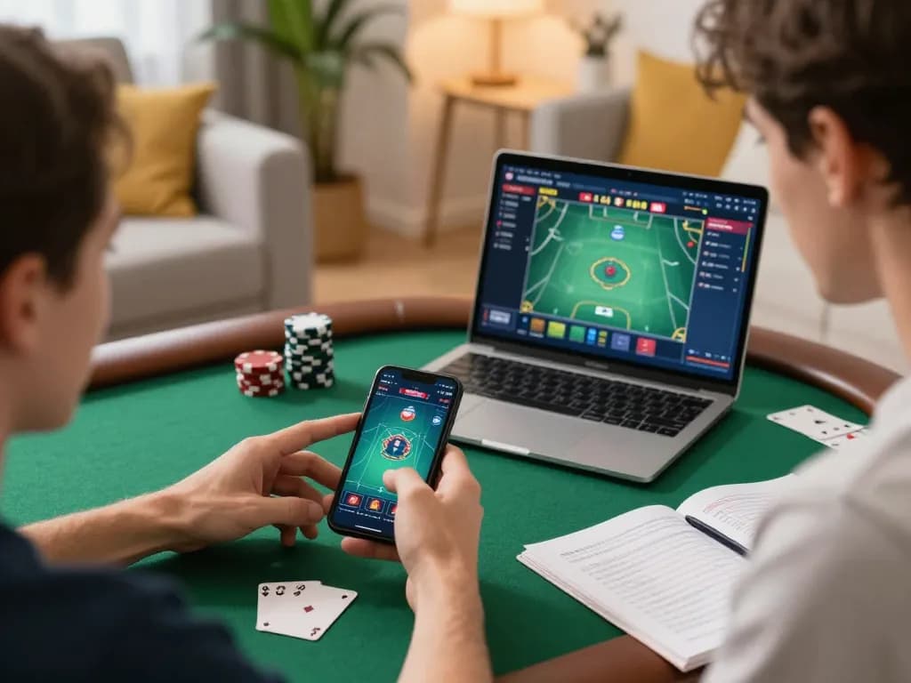 Engaged player using mobile app for RR88 online poker with strategy notes visible