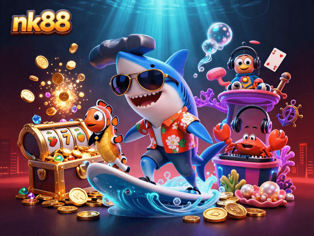 Experience winning with nk88 in this vibrant 3D casino scene full of excitement.