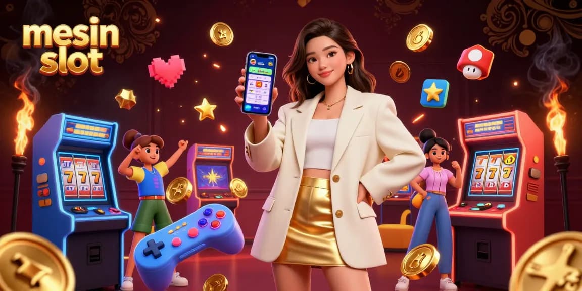 Engage with exciting mesin slot games through a vibrant 3D illustration of a friendly player.