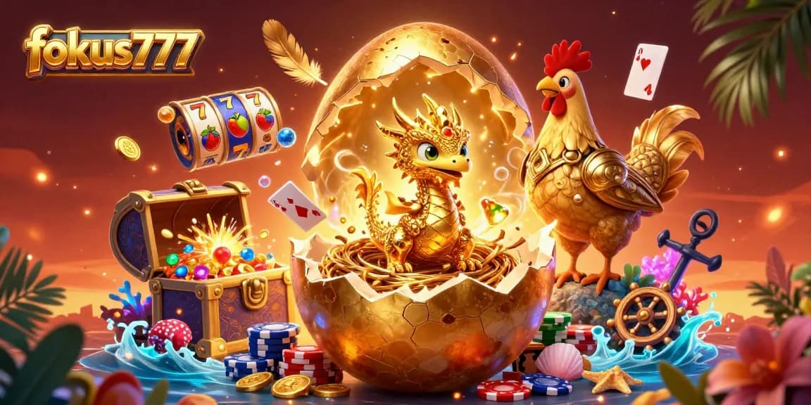 Experience the thrill of fokus777 gaming with a baby dragon and golden poker chips in a vibrant casino scene.