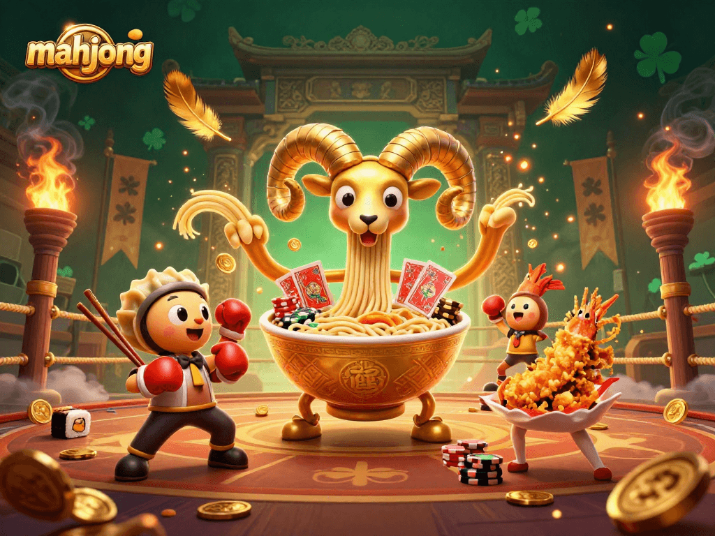 Experience mahjong excitement with dynamic 3D illustration of colorful characters and casino game elements.