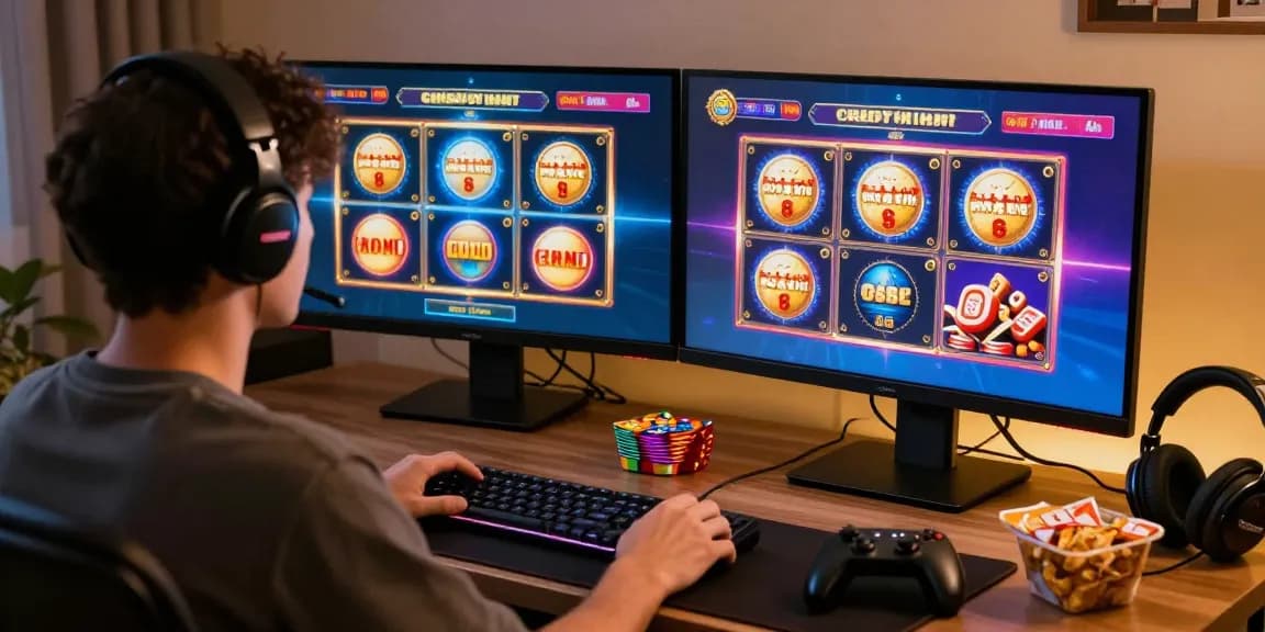 Engaging scene of a player enjoying credit card casinos with vibrant graphics, gaming accessories, and cozy atmosphere.