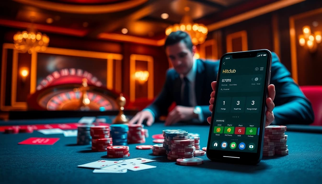 Hitclub players engaged in a thrilling casino game with poker chips and cards.