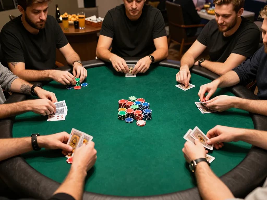 Engaged players at a poker table strategizing their moves during a max88pro friendly game night.