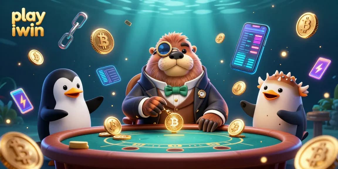 Play iwin and win at the underwater poker table featuring a walrus, penguin dealer, and pufferfish.