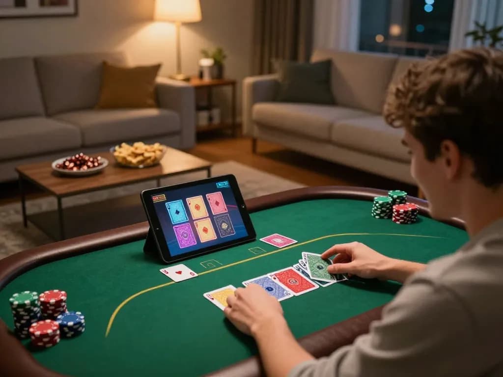 Engaging online gaming scenario on go8 tablet with poker action and vibrant atmosphere